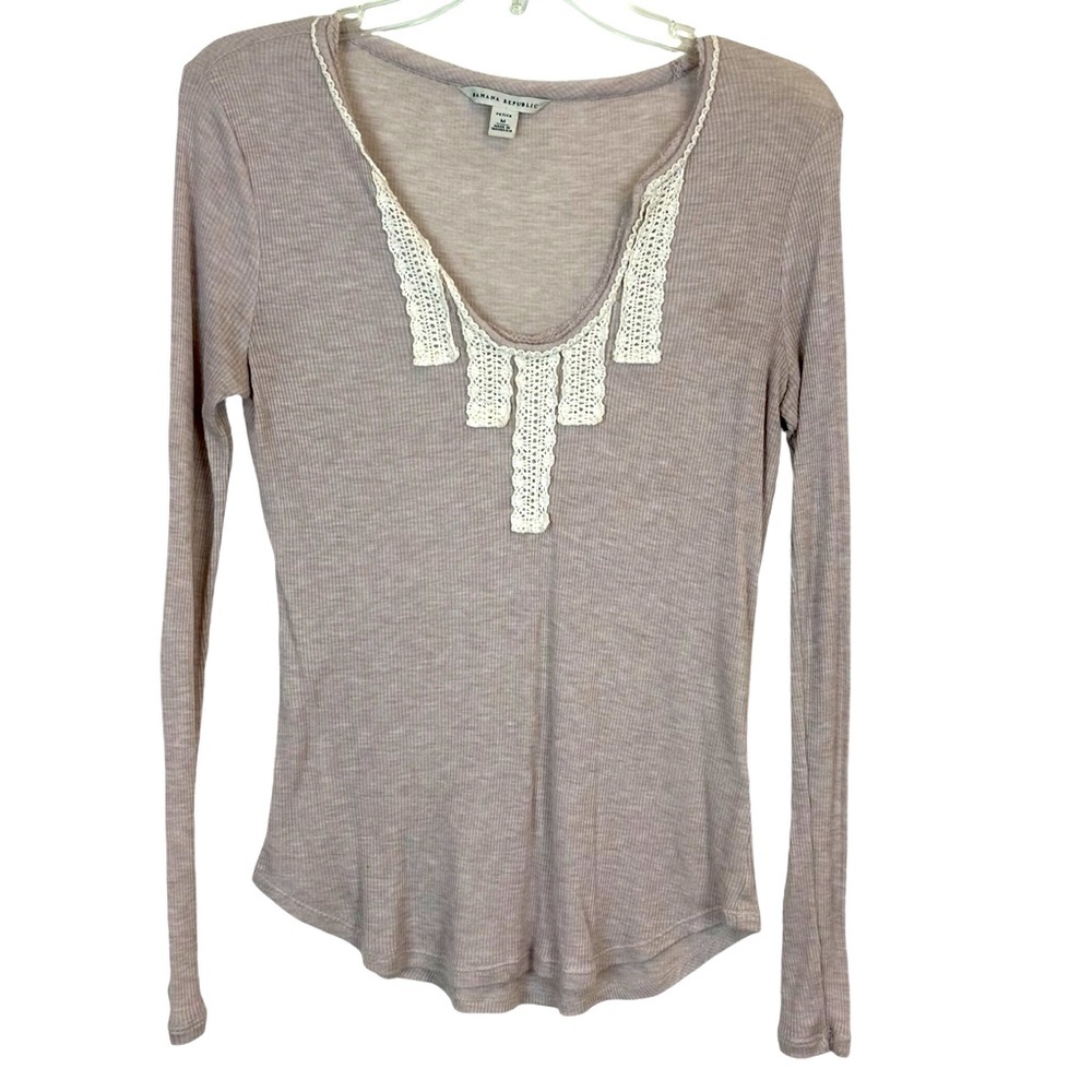 Banana Republic Lace Trim Long Sleeve Top M 🔥